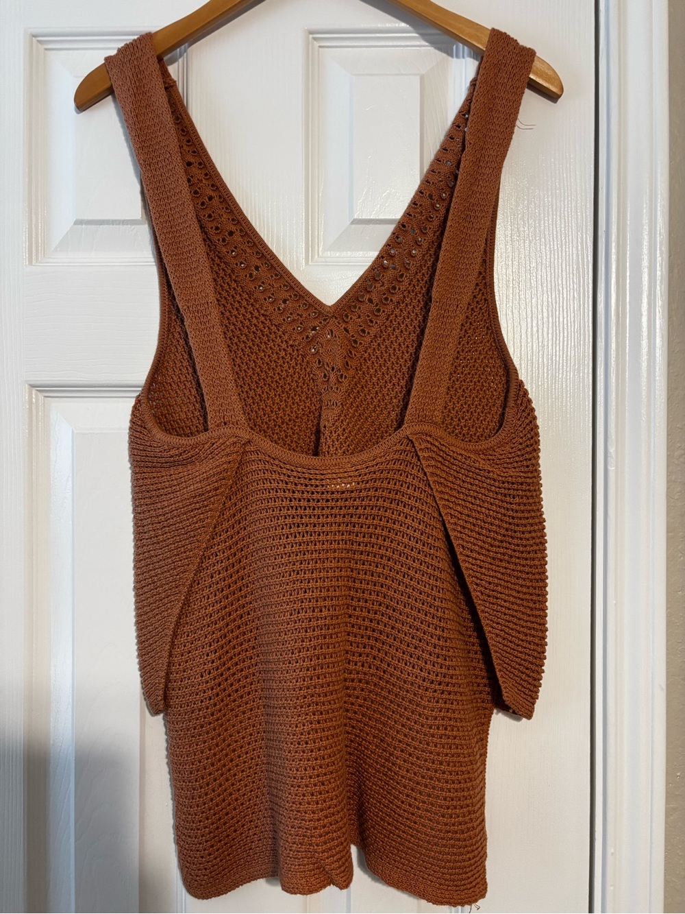 Brown Crochet V-Neck Sleeveless Knit Top - Picture 3 of 6